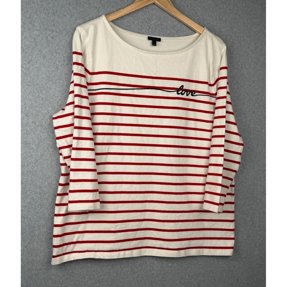 Talbots Bateau Neck Love Stripe Tee XL white Red Pop Cotton Top